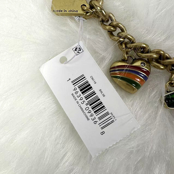 Coach Motif Chain Bag Charm In Metal/Brass/Multi Heart Cherry C CN119 NWT - Picture 7 of 7